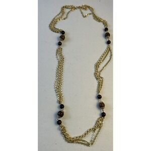 Vintage Emmons Long Multi-strand Brown Bead  Necklace Gold Tone